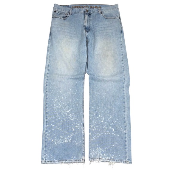 VTG Y2K American Eagle Baggy Loose Fit Jeans Mens 36x34 Distressed Grunge Bleach - Picture 1 of 9